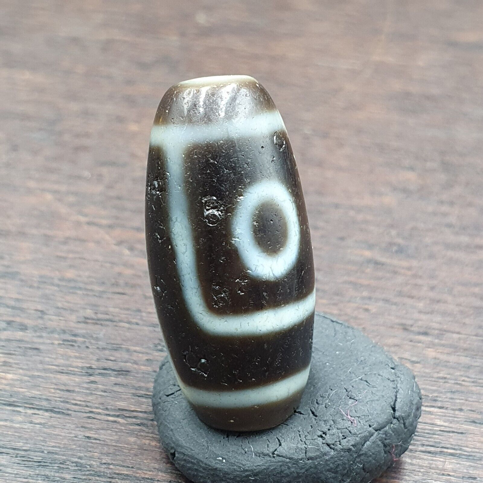 2 Slide Eyes Old Tibetan High Quality Agate Dzi Bead Amulet OTB8-2