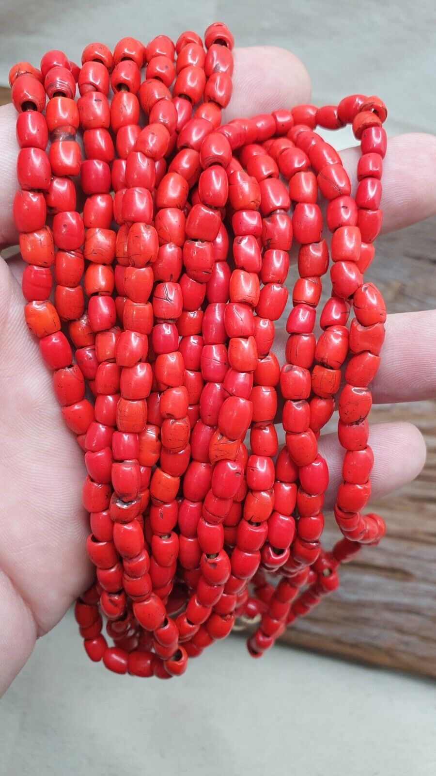 Vintage Old Beads Red and orange Glass Beads Jewelry 4 strands Necklace