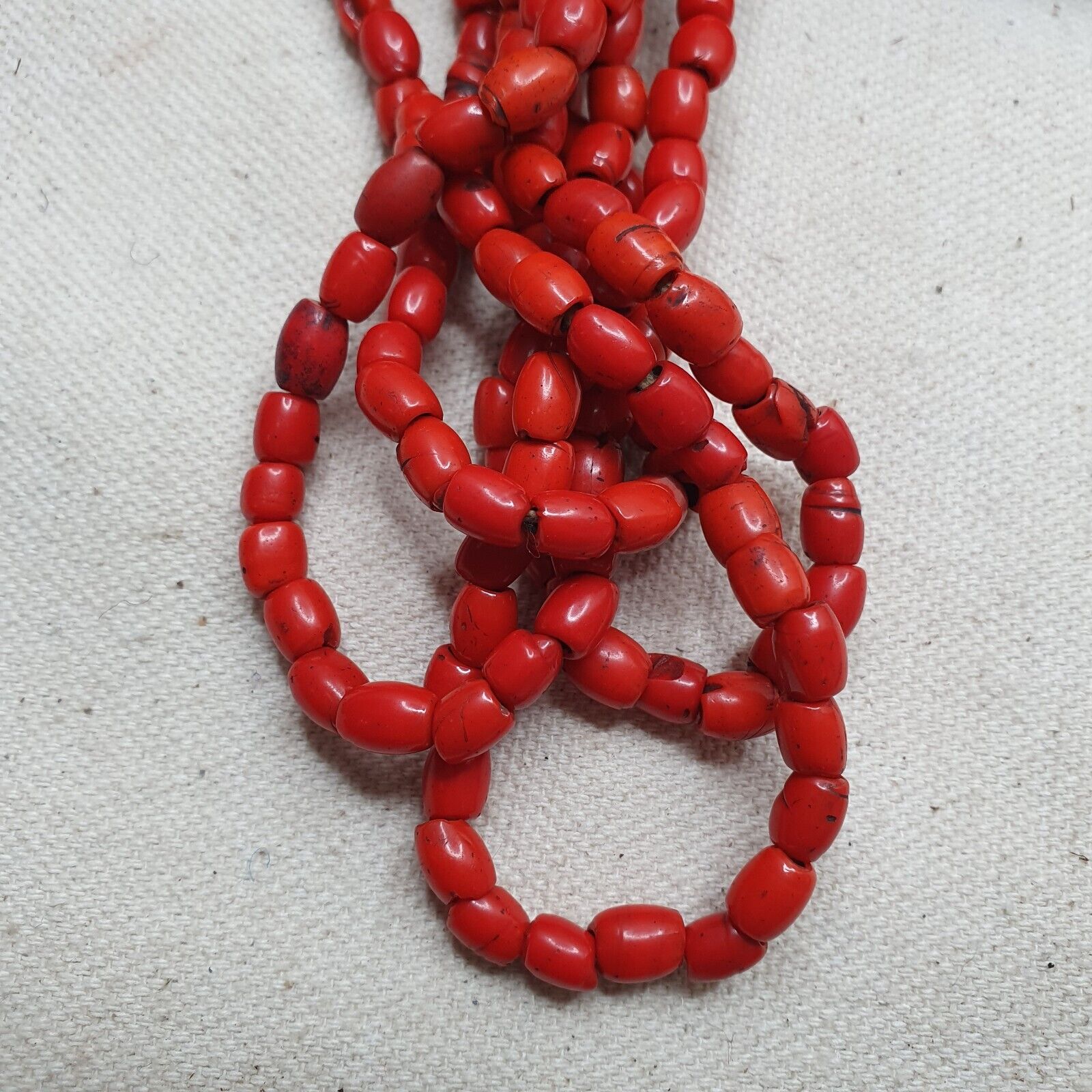 Vintage Old Beads Red and orange Glass Beads Jewelry 4 strands Necklace