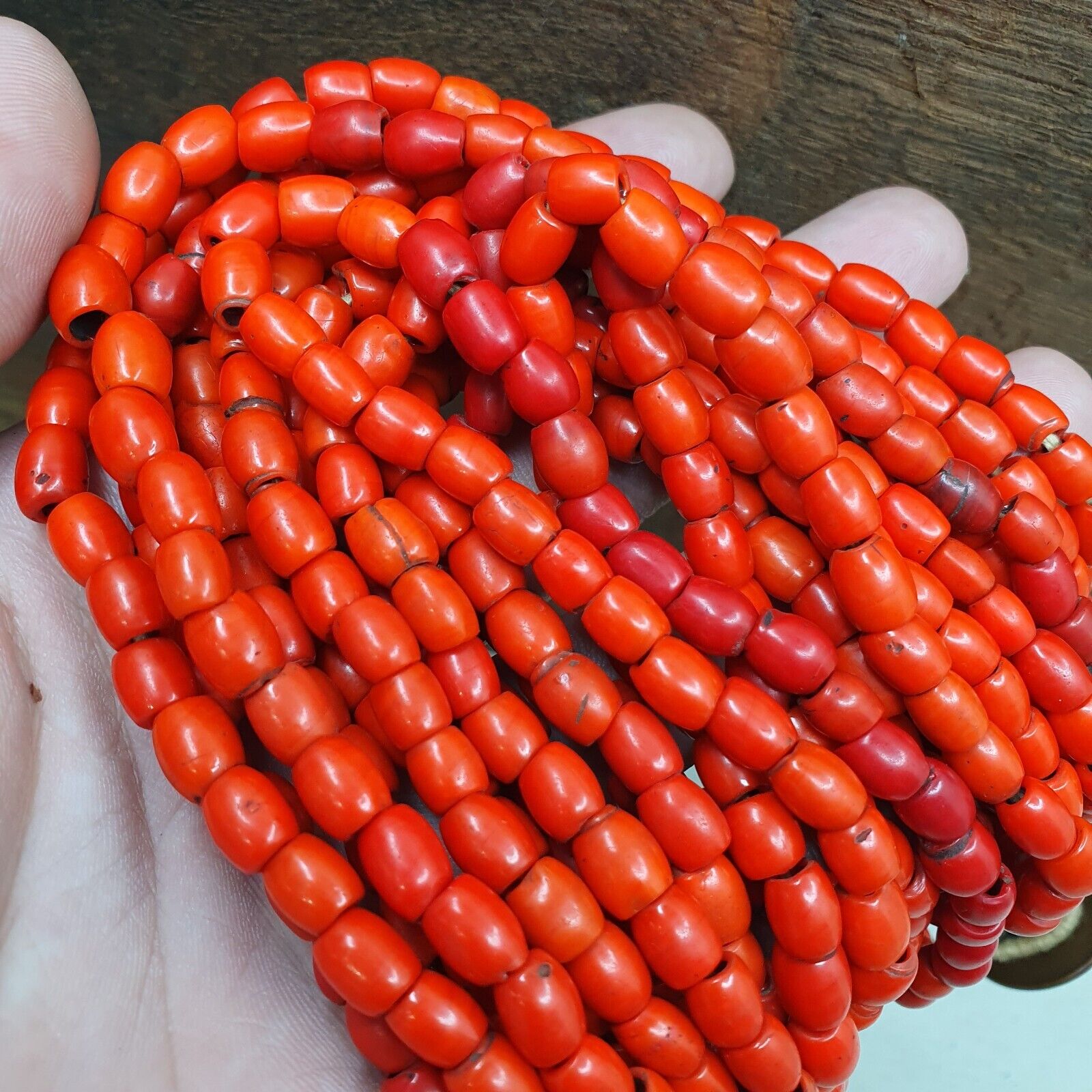 Vintage Old Beads Red and orange Glass Beads Jewelry 6 strands Necklace
