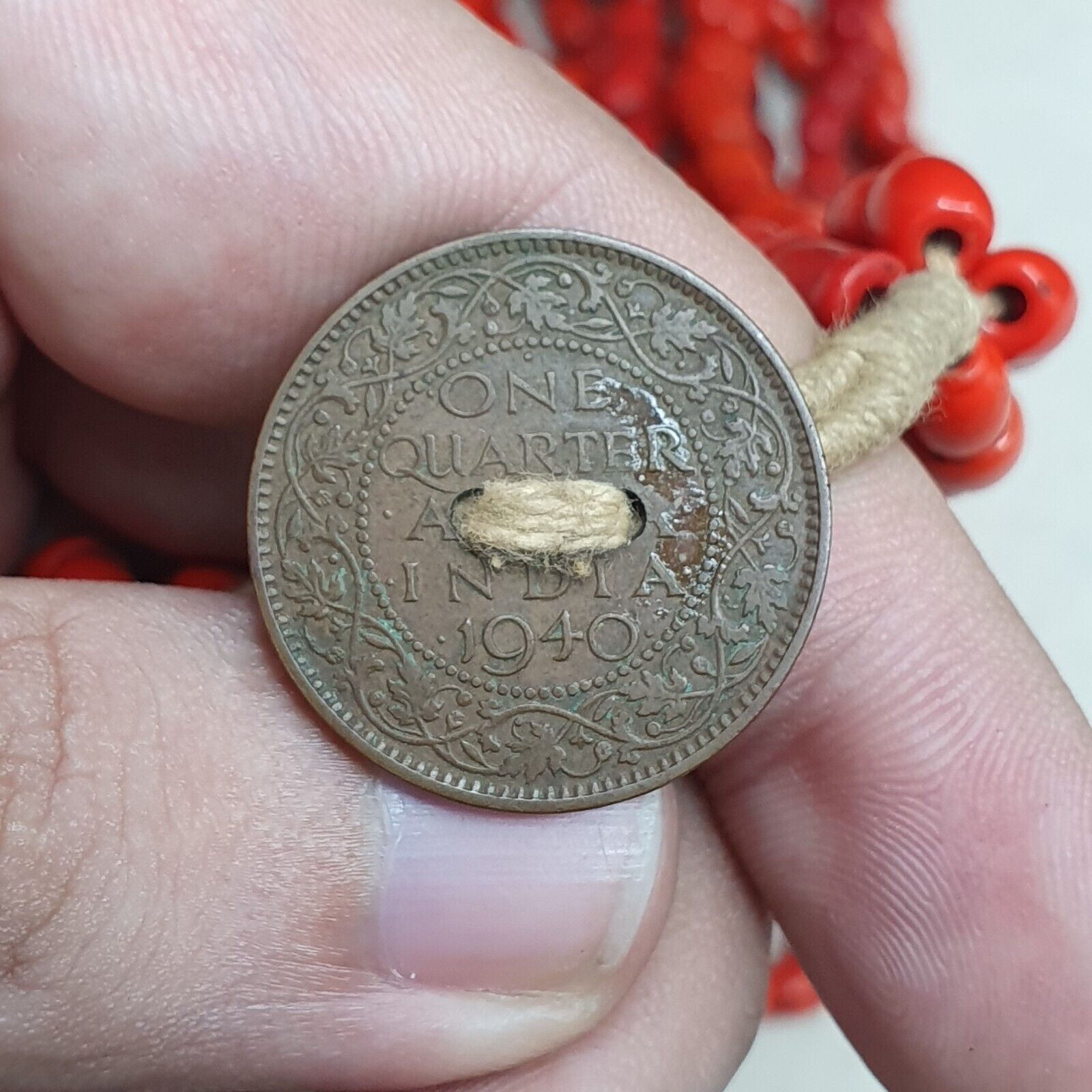 Vintage Old Beads Red and orange Glass Beads Jewelry 6 strands Necklace
