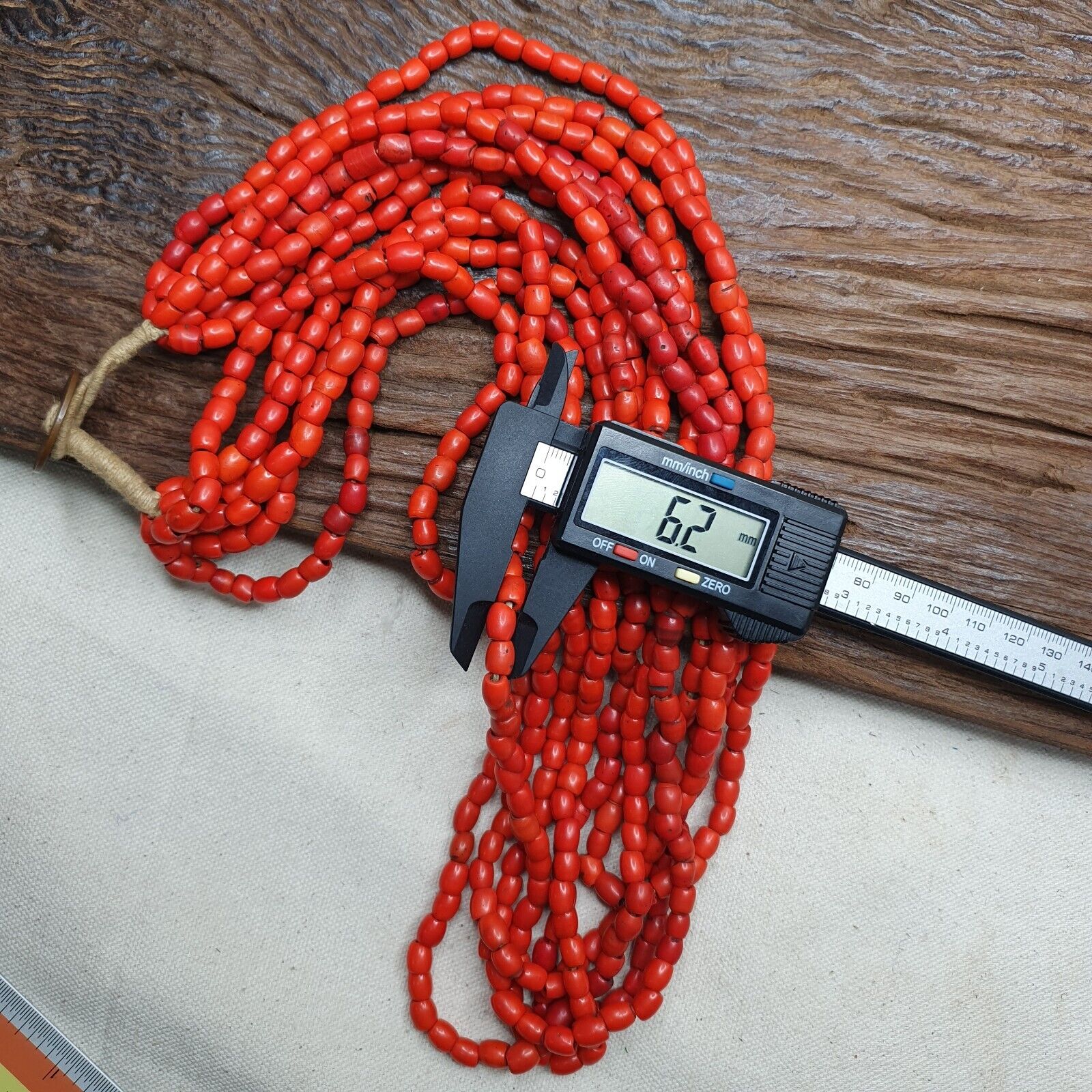 Vintage Old Beads Red and orange Glass Beads Jewelry 6 strands Necklace
