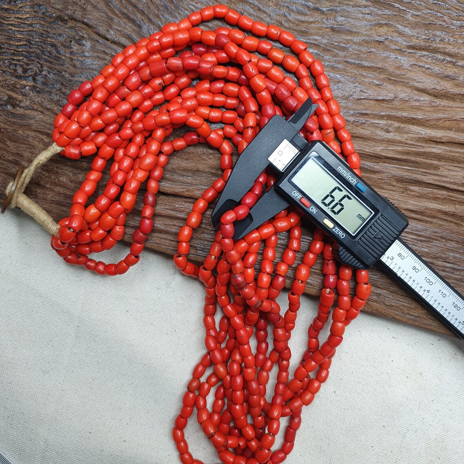 Vintage Old Beads Red and orange Glass Beads Jewelry 6 strands Necklace