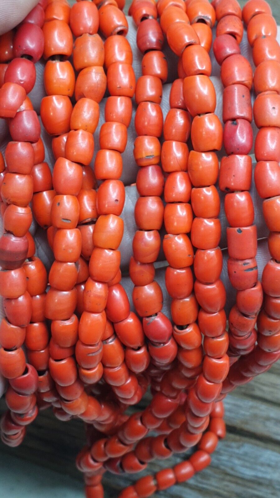 Vintage Old Beads Red and orange Glass Beads Jewelry 6 strands Necklace