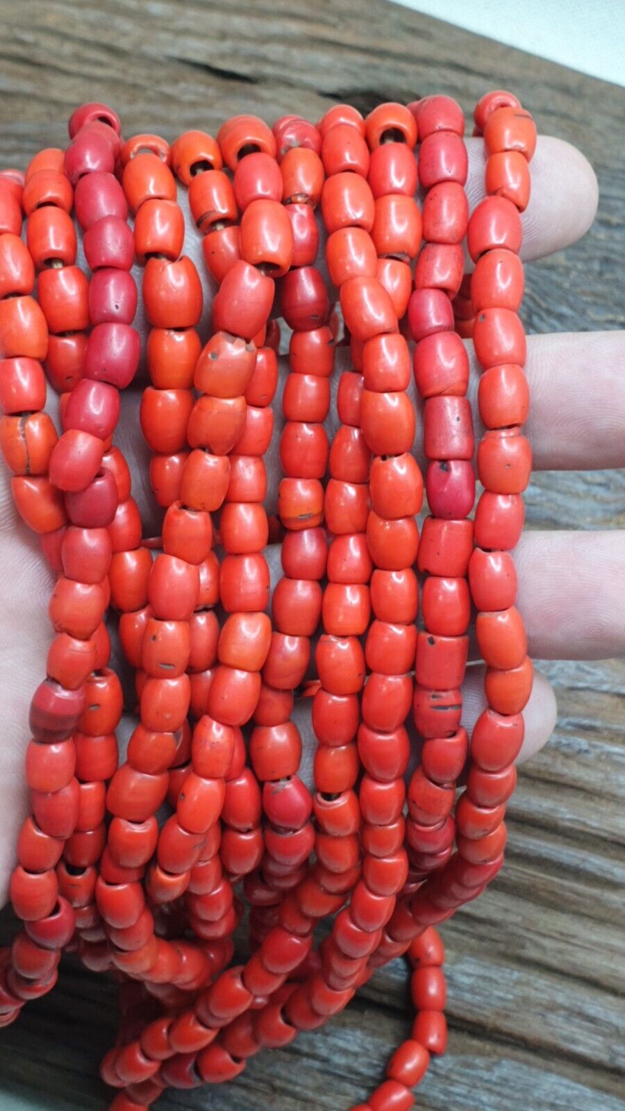 Vintage Old Beads Red and orange Glass Beads Jewelry 6 strands Necklace
