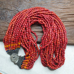 Amazing Vintage Old Beads Red and orange Glass Beads Jewelry 17 strands Necklace