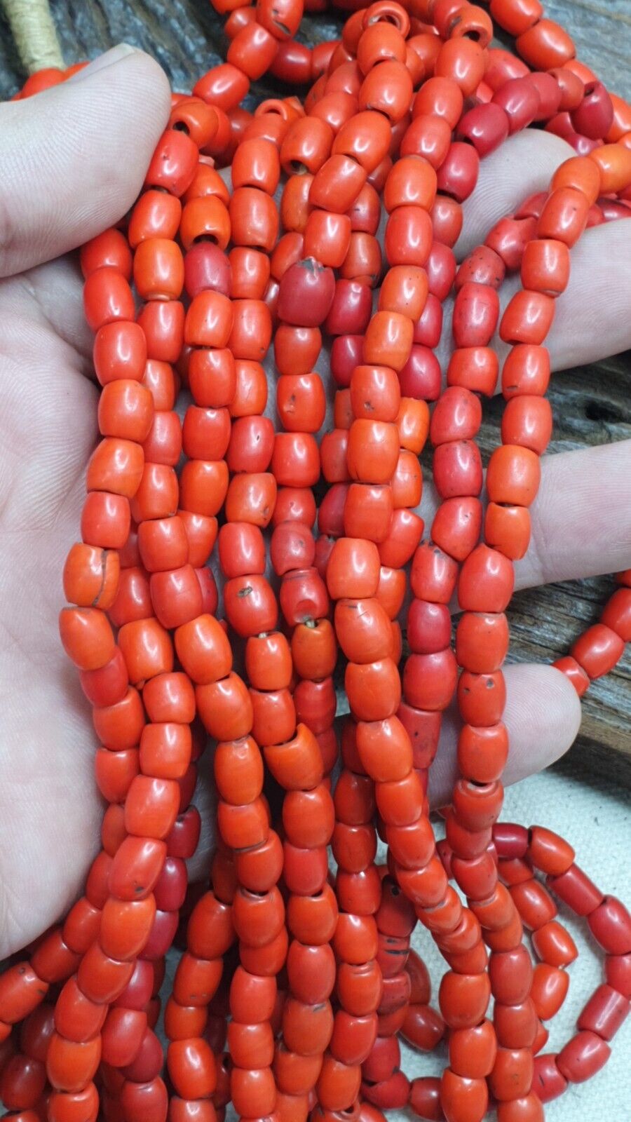 Vintage Old Beads Red and orange Glass Beads Jewelry 6 strands Necklace