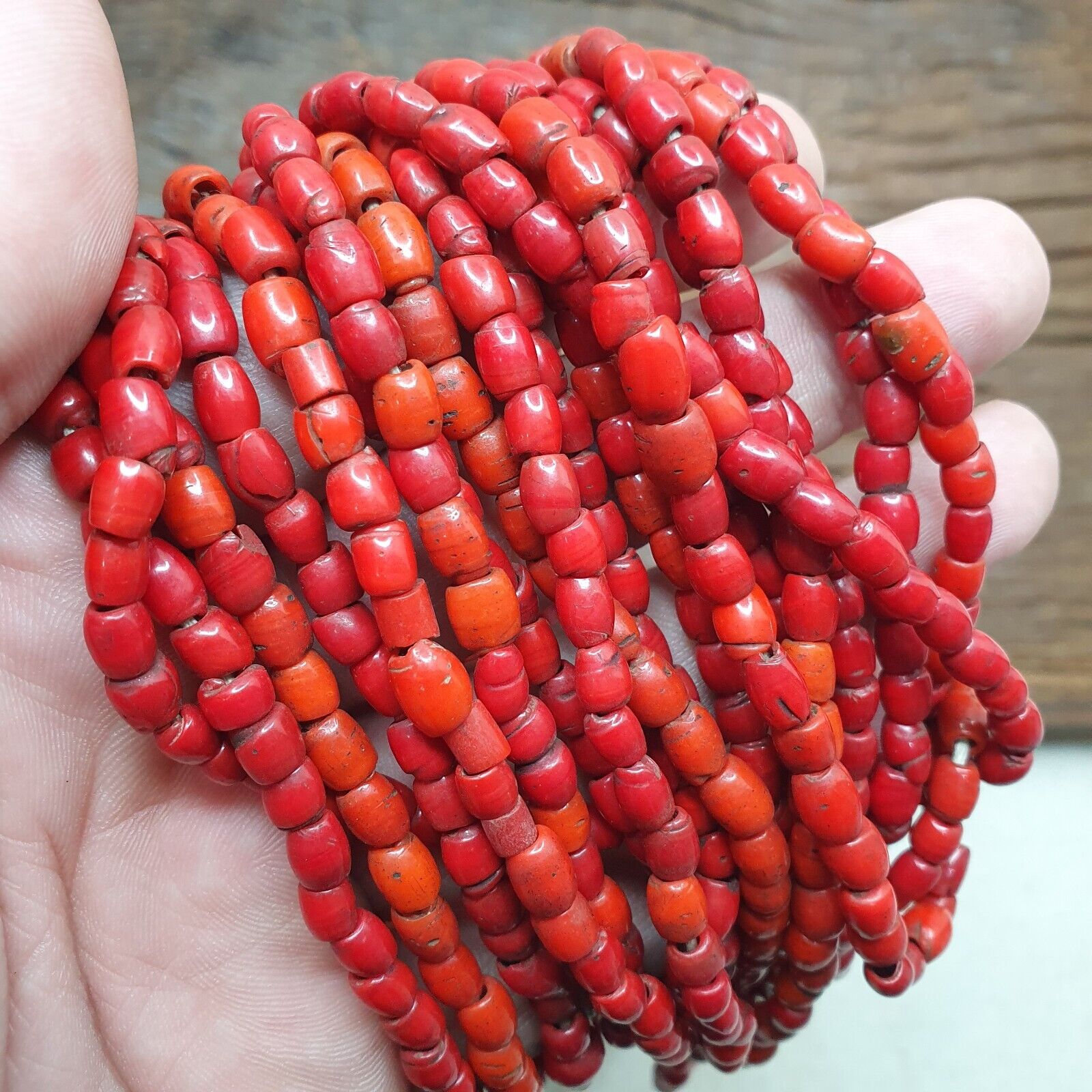 Amazing Vintage Old Beads Red and orange Glass Beads Jewelry 17 strands Necklace