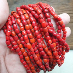 Amazing Vintage Old Beads Red and orange Glass Beads Jewelry 17 strands Necklace