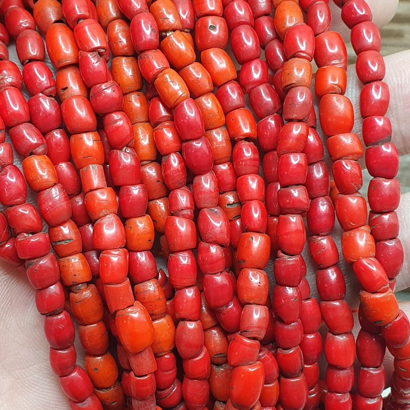 Amazing Vintage Old Beads Red and orange Glass Beads Jewelry 17 strands Necklace