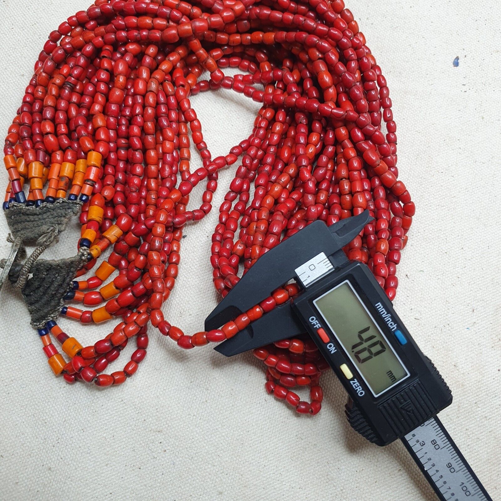 Amazing Vintage Old Beads Red and orange Glass Beads Jewelry 17 strands Necklace