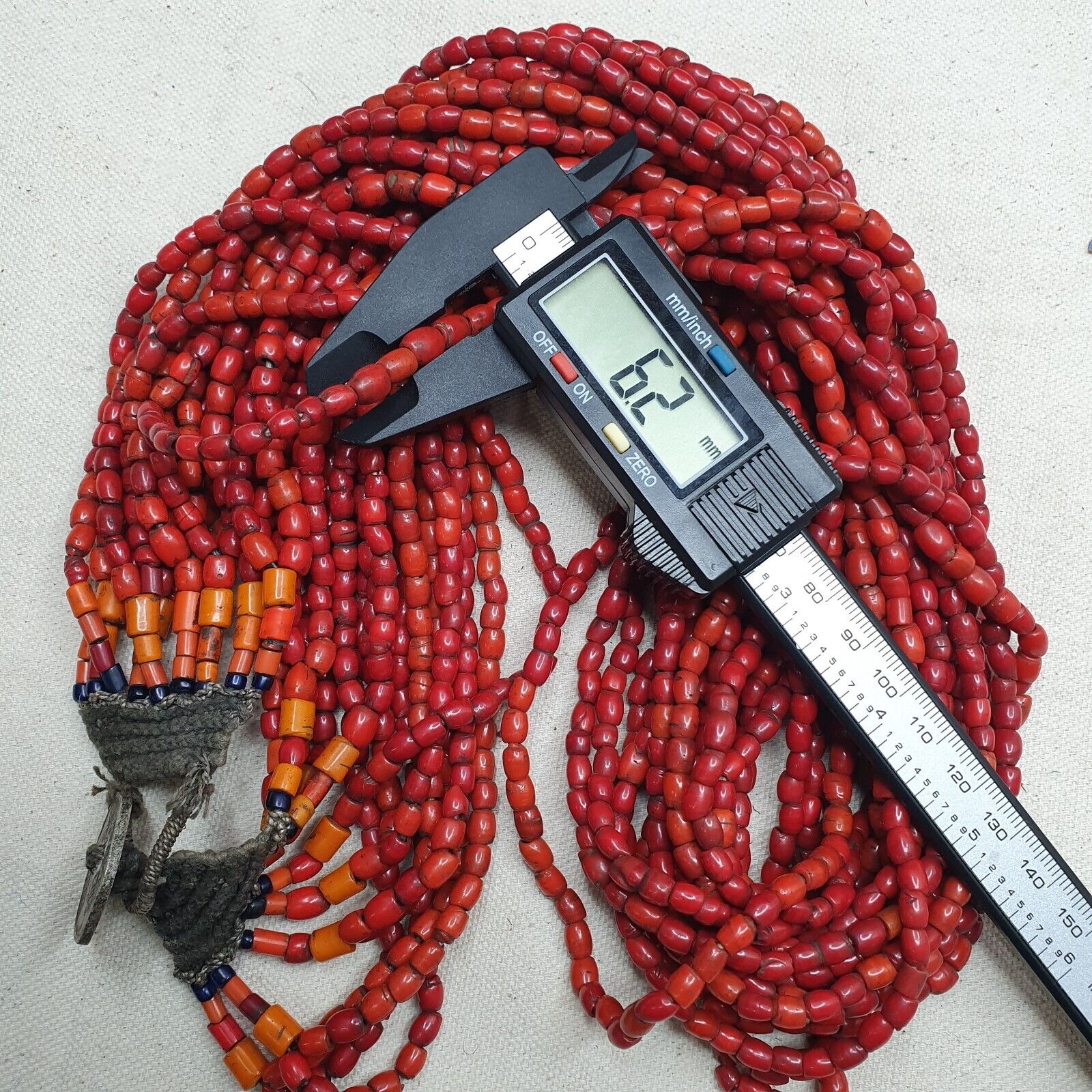 Amazing Vintage Old Beads Red and orange Glass Beads Jewelry 17 strands Necklace