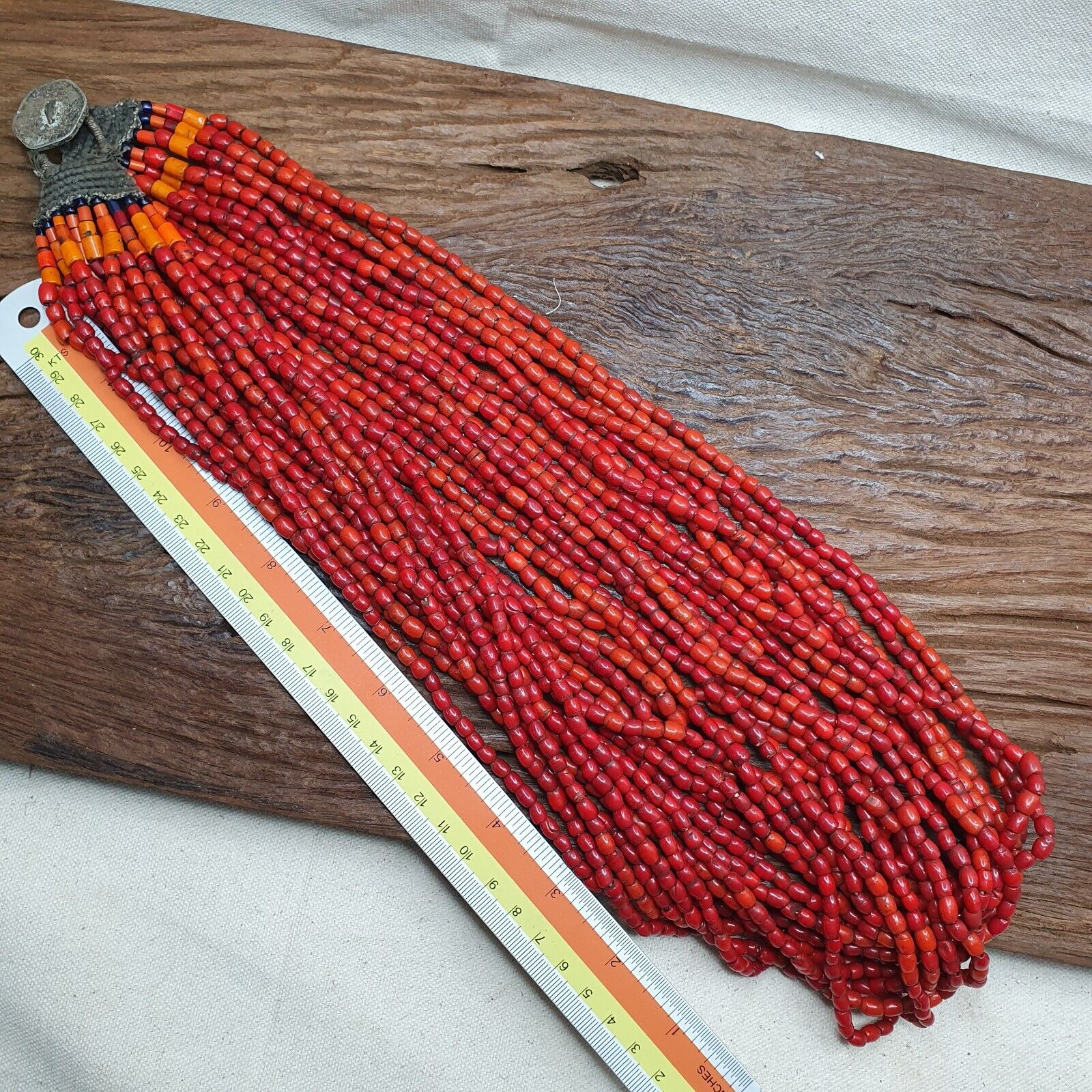 Amazing Vintage Old Beads Red and orange Glass Beads Jewelry 17 strands Necklace