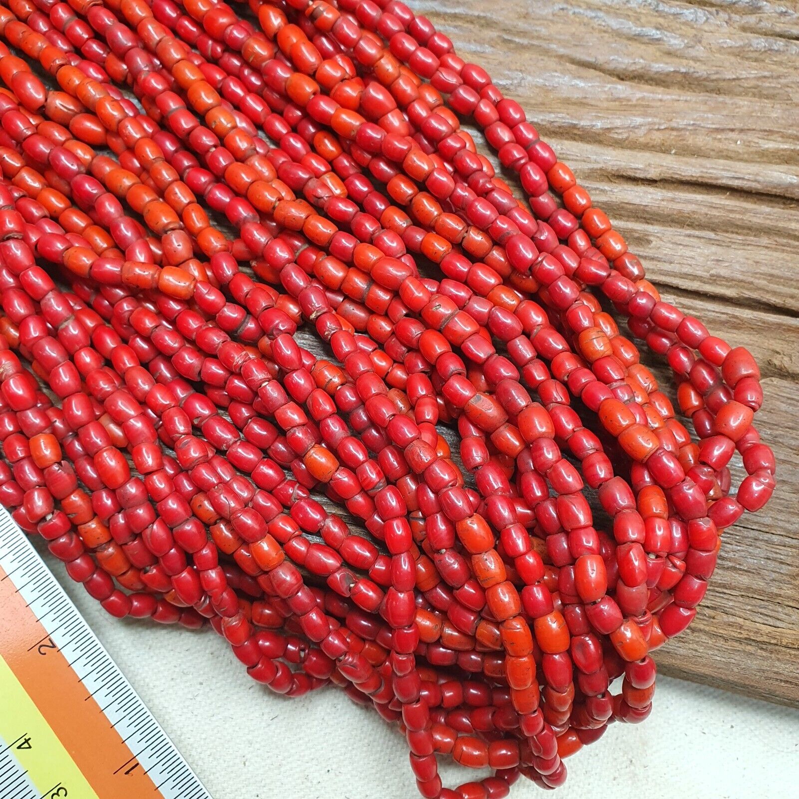 Amazing Vintage Old Beads Red and orange Glass Beads Jewelry 17 strands Necklace