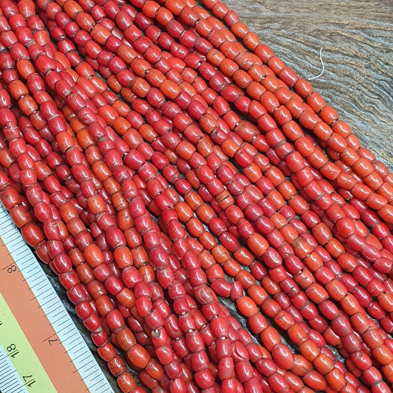 Amazing Vintage Old Beads Red and orange Glass Beads Jewelry 17 strands Necklace