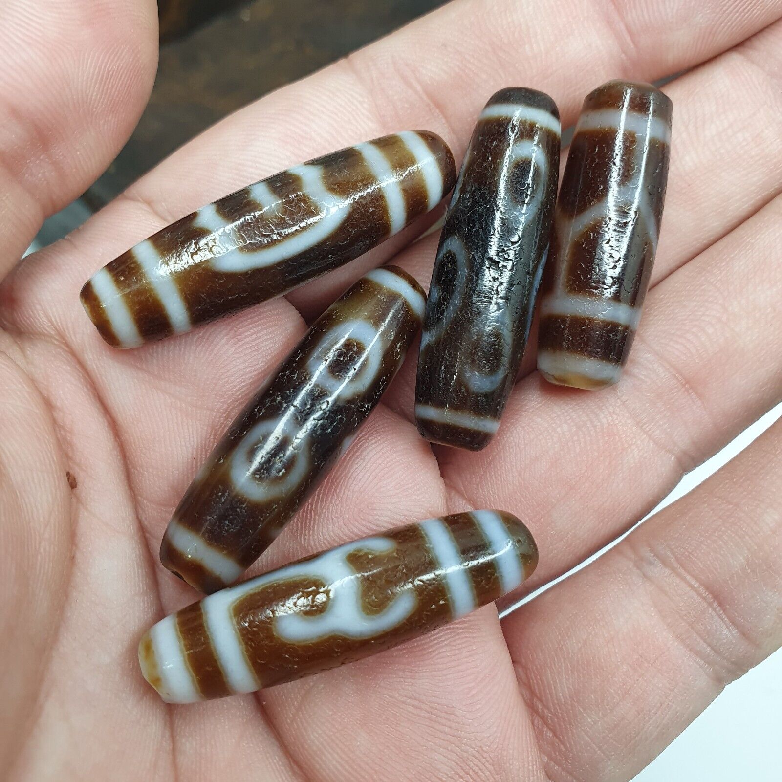Lot 5 Tibetan Unique patterns Eyes Agate stone Dzi Bead Amulet L5P