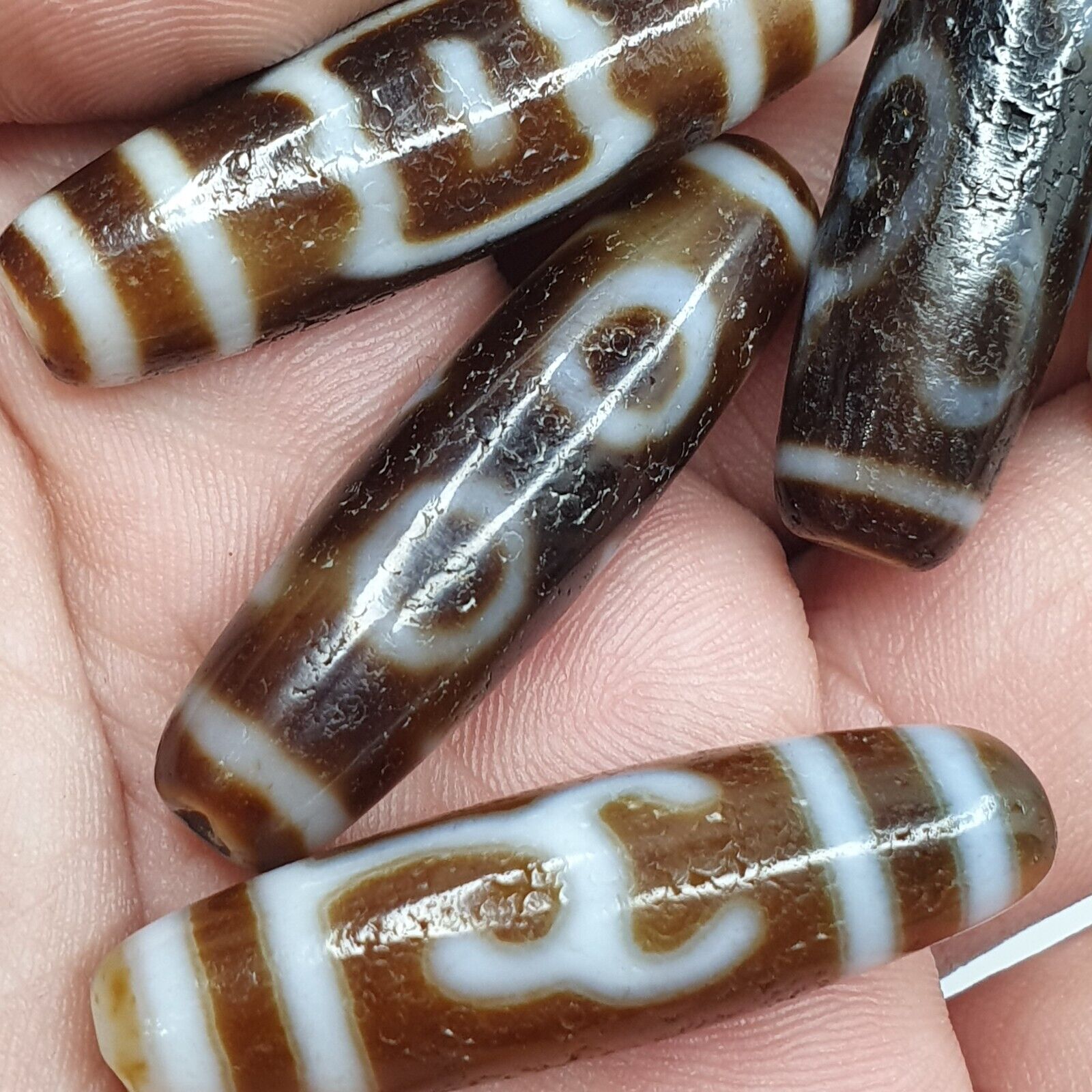 Lot 5 Tibetan Unique patterns Eyes Agate stone Dzi Bead Amulet L5P