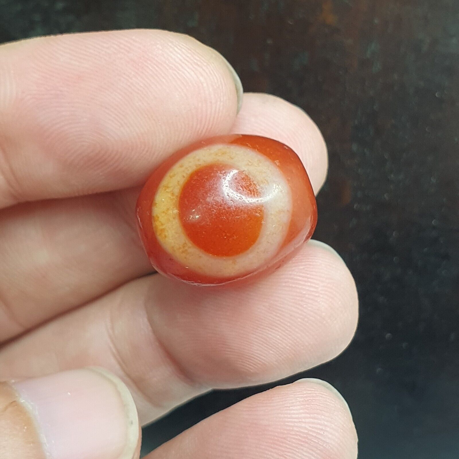 Himalayan Indo Tibetan Red Agate Dzi Amulet Bead