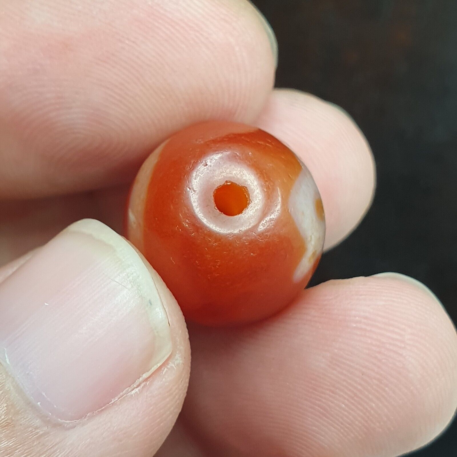 Himalayan Indo Tibetan Red Agate Dzi Amulet Bead