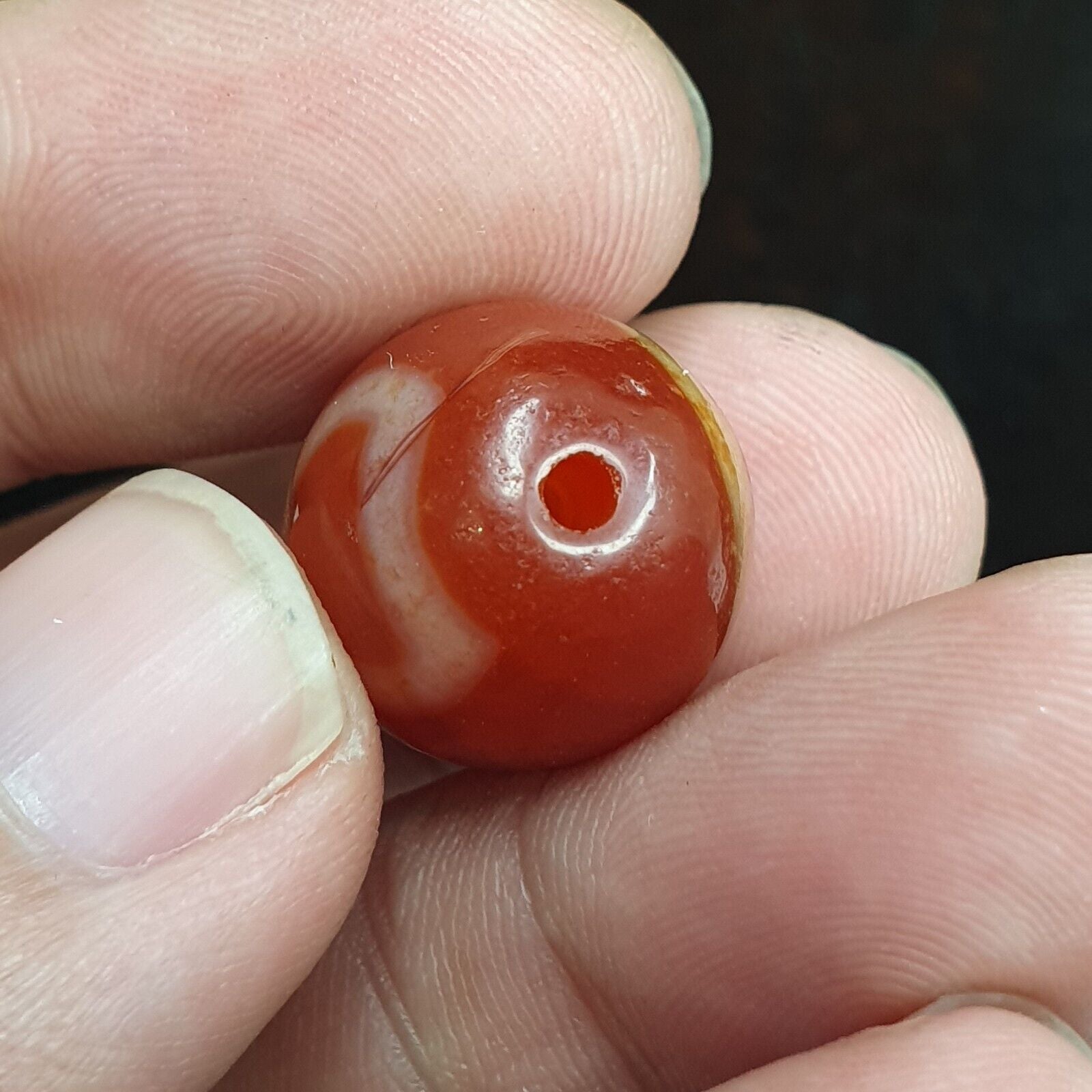 Himalayan Indo Tibetan Red Agate Dzi Amulet Bead