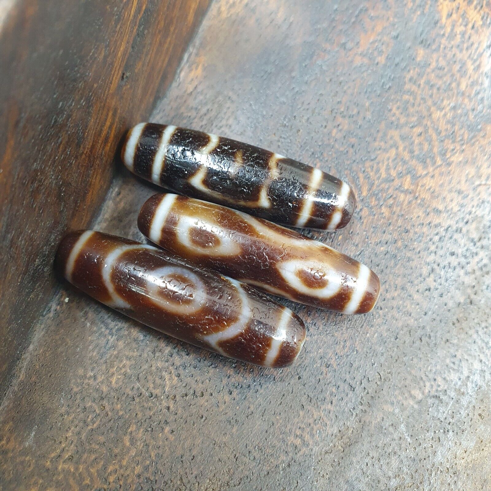 Lot 3 Vintage Tibetan Unique pattern Eyes Agate stone Dzi Bead Amulet