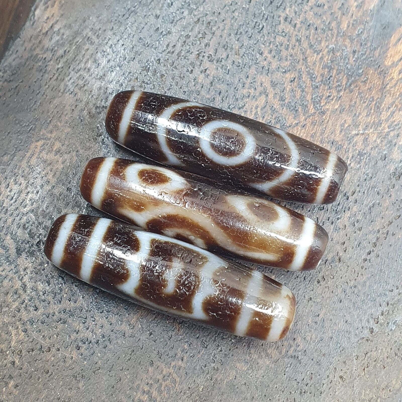 Lot 3 Vintage Tibetan Unique pattern Eyes Agate stone Dzi Bead Amulet