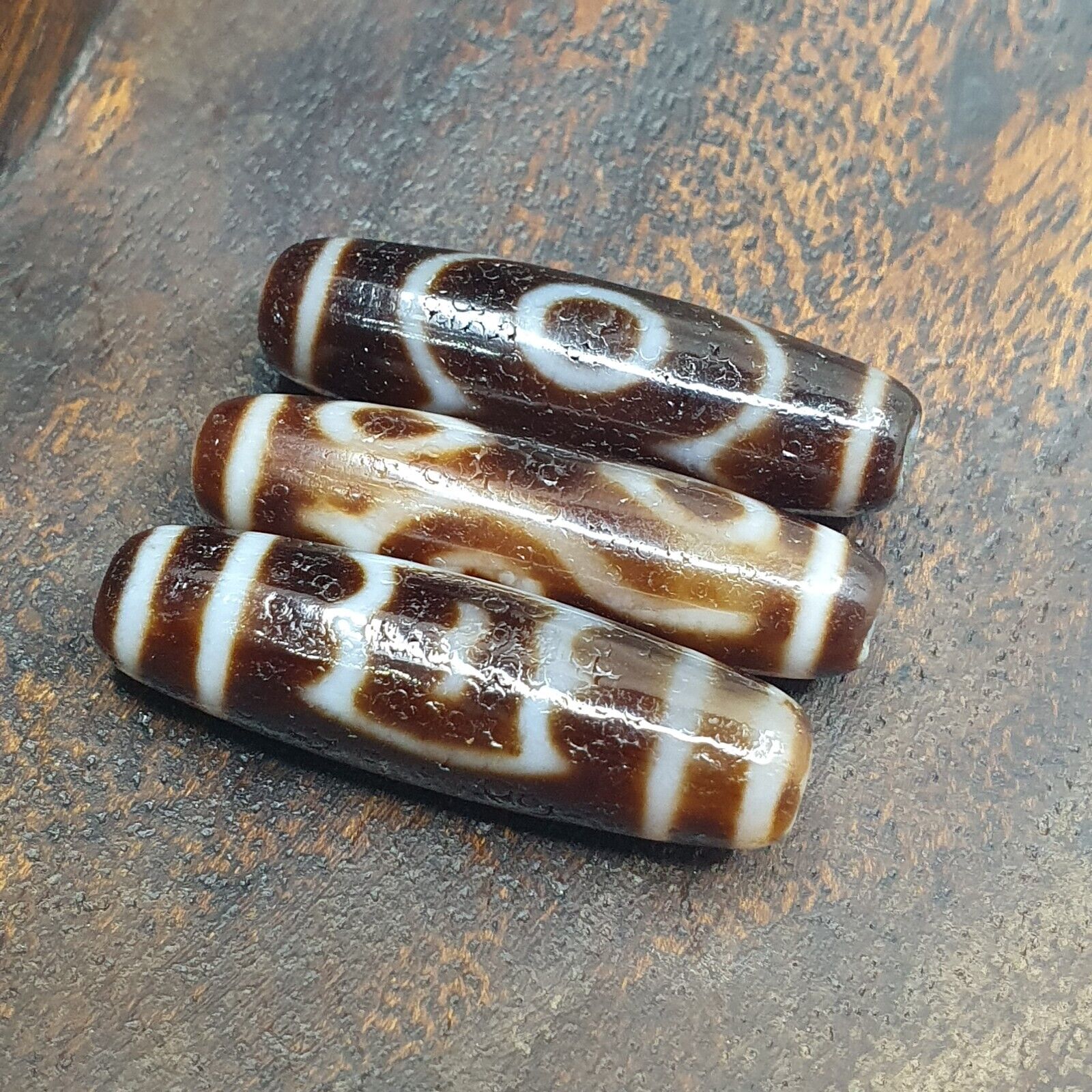 Lot 3 Vintage Tibetan Unique pattern Eyes Agate stone Dzi Bead Amulet