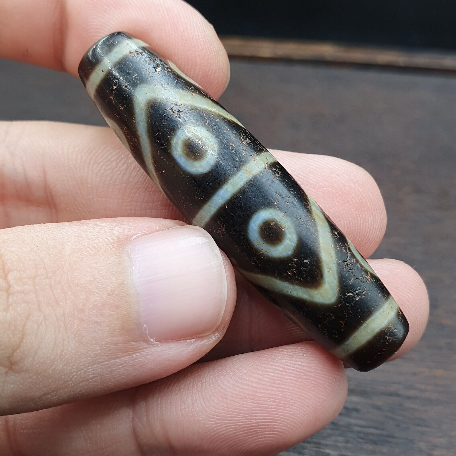 Himalayan Tibetan 8 eyes Agate Dzi Bead Amulet Smooth Skin Bead OTB-29F2