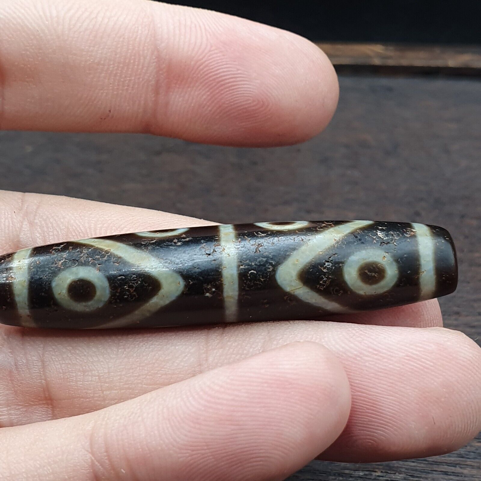 Himalayan Tibetan 8 eyes Agate Dzi Bead Amulet Smooth Skin Bead OTB-29F2