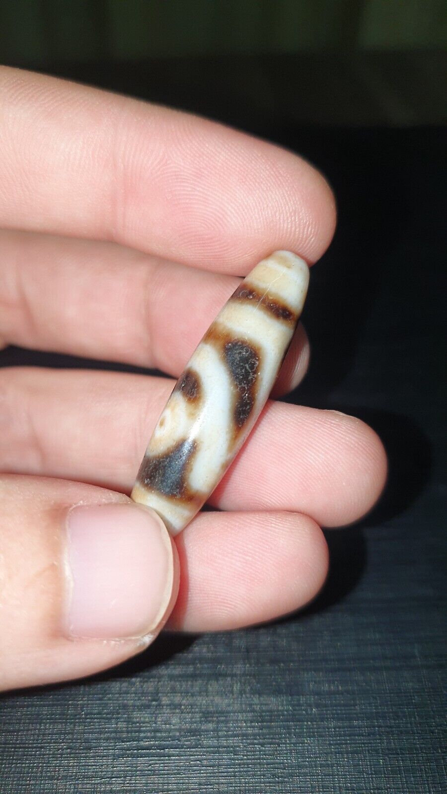 2 Slide Eyes Old Himalayan Indo Tibetan Agate DZI Bead Unique pattern