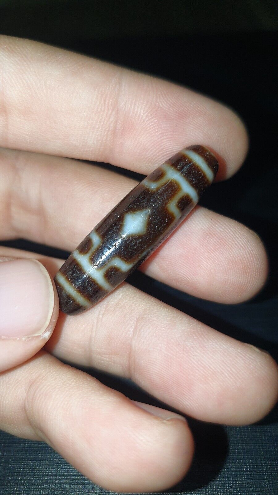 High Quality 2 Diamond Eyes Old Himalayan Indo Tibetan Agate DZI Bead