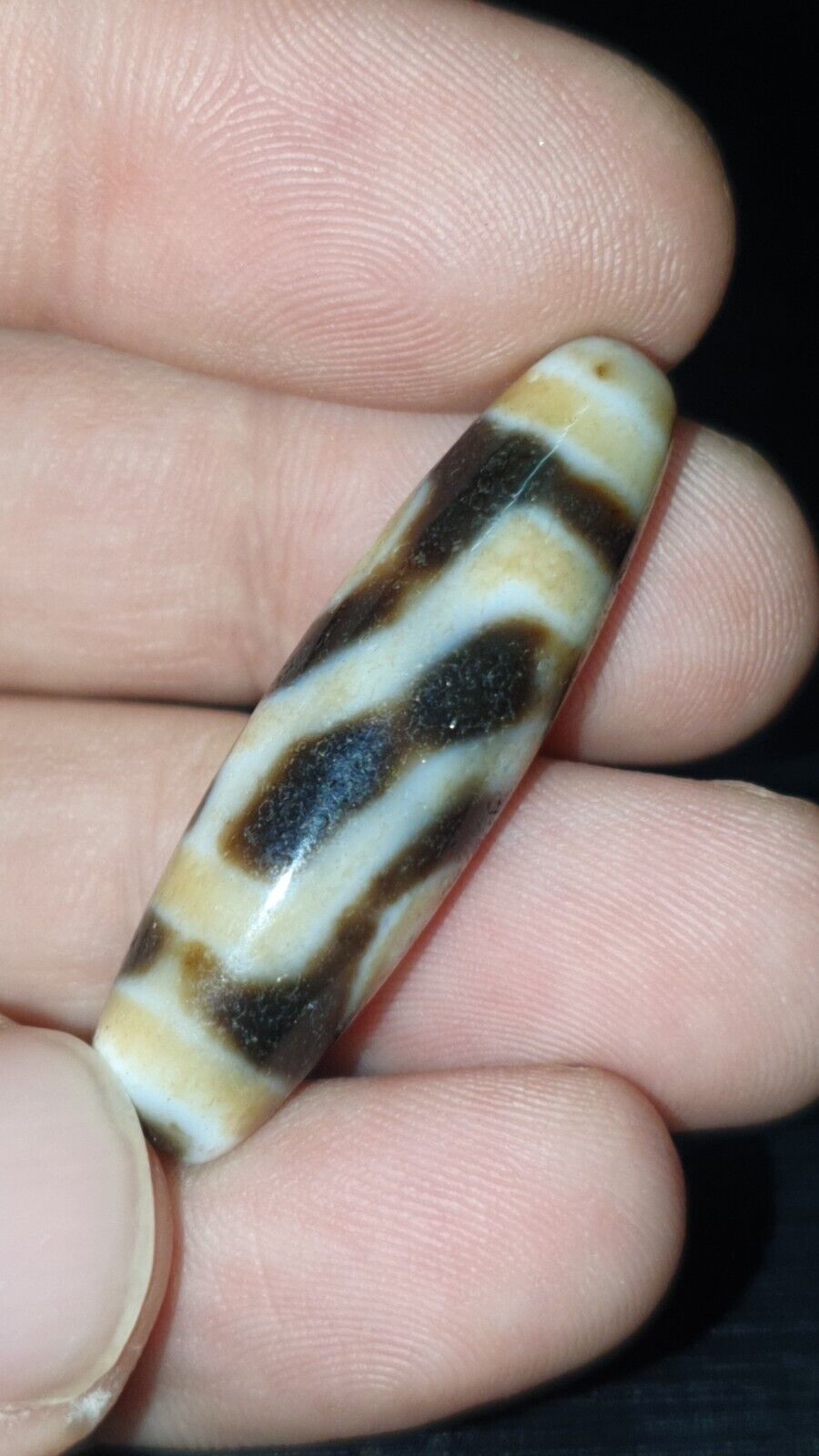2 Slide Eyes Old Himalayan Indo Tibetan Agate DZI Bead Unique pattern