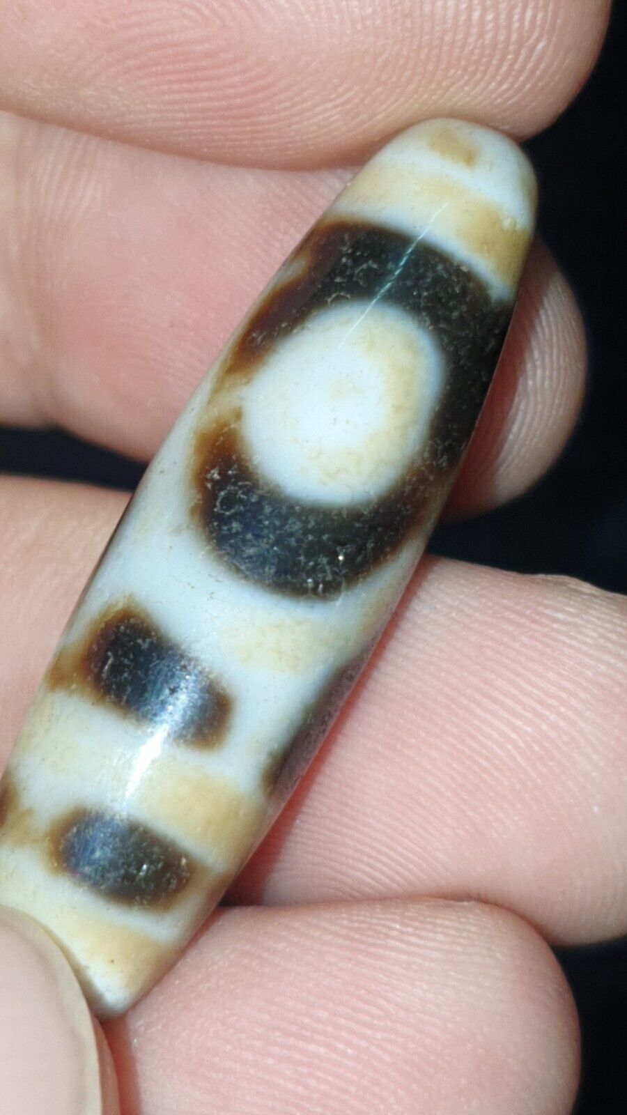 2 Slide Eyes Old Himalayan Indo Tibetan Agate DZI Bead Unique pattern