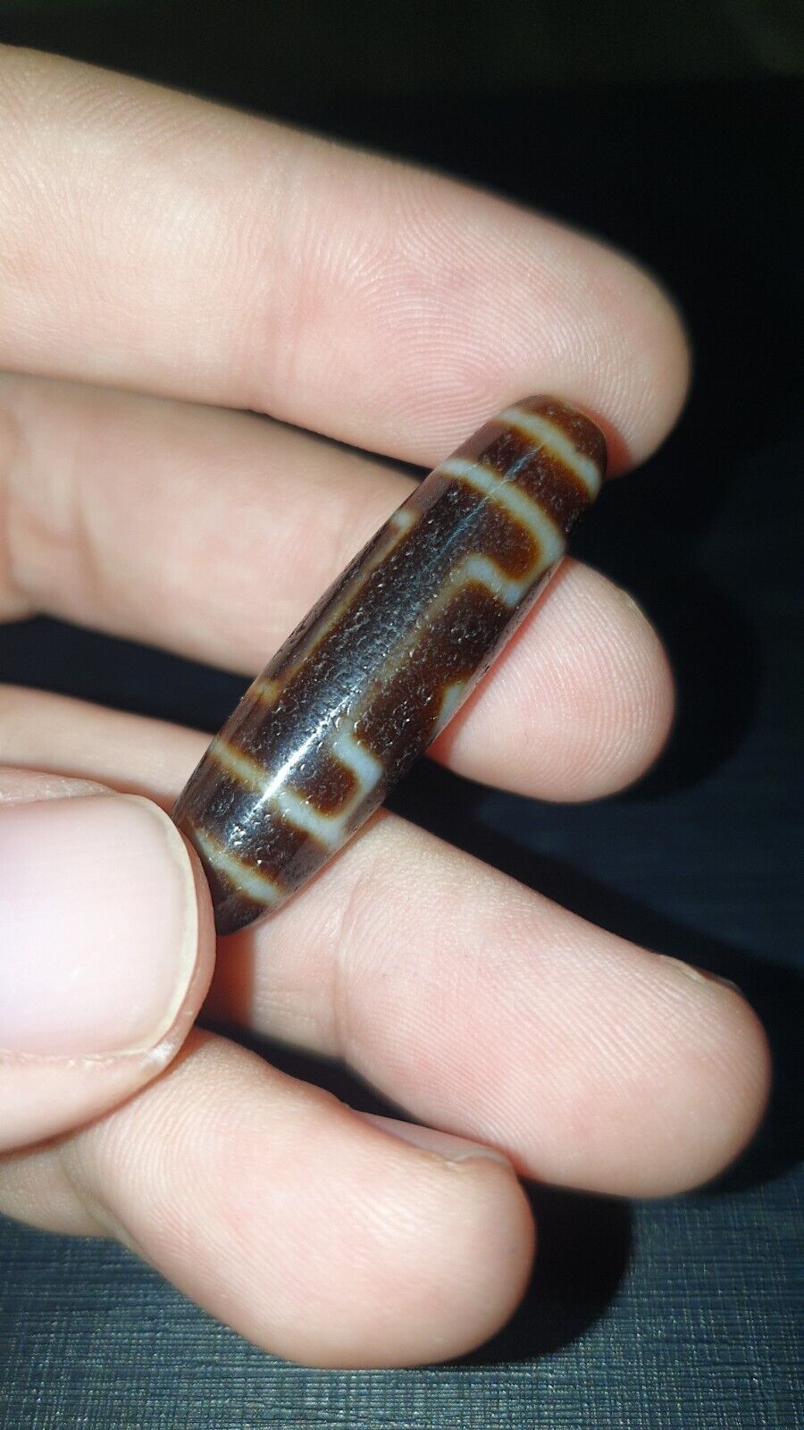 High Quality 2 Diamond Eyes Old Himalayan Indo Tibetan Agate DZI Bead