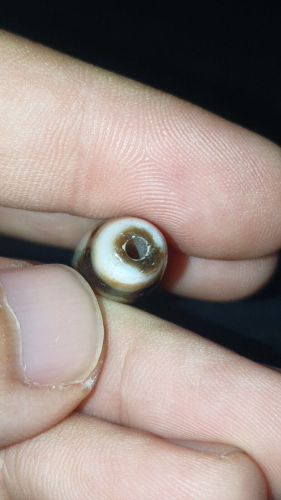 2 Slide Eyes Old Himalayan Indo Tibetan Agate DZI Bead Unique pattern