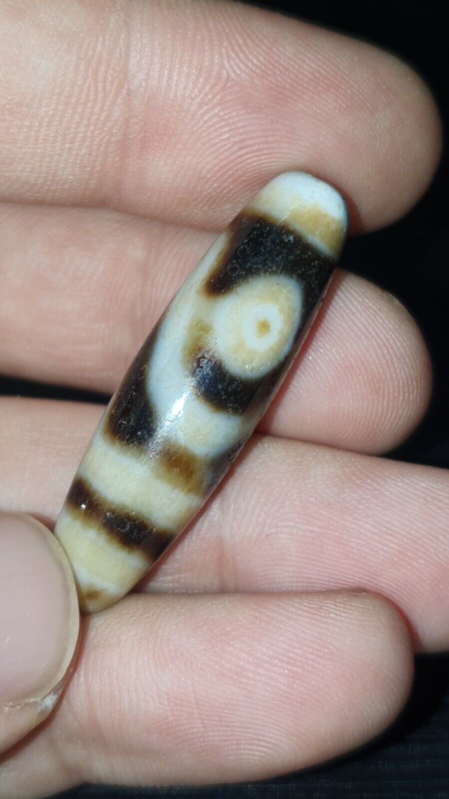 2 Slide Eyes Old Himalayan Indo Tibetan Agate DZI Bead Unique pattern