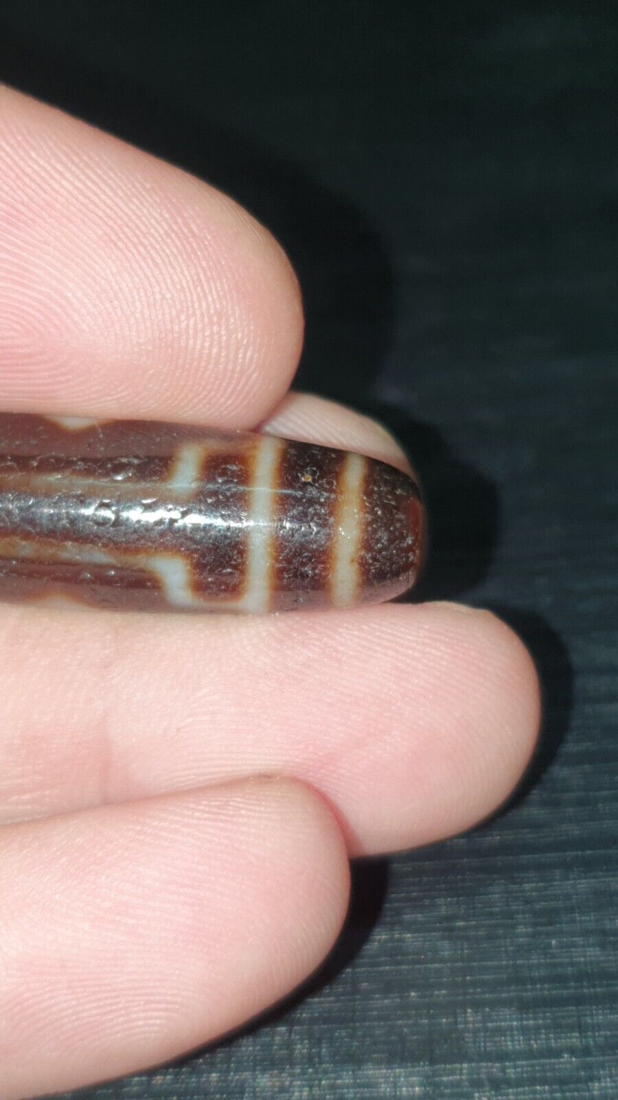 High Quality 2 Diamond Eyes Old Himalayan Indo Tibetan Agate DZI Bead