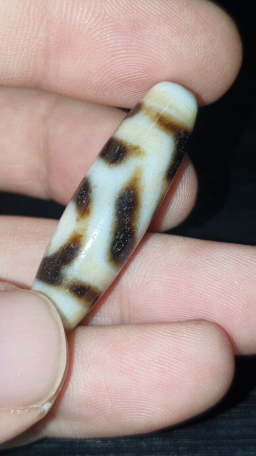 2 Slide Eyes Old Himalayan Indo Tibetan Agate DZI Bead Unique pattern