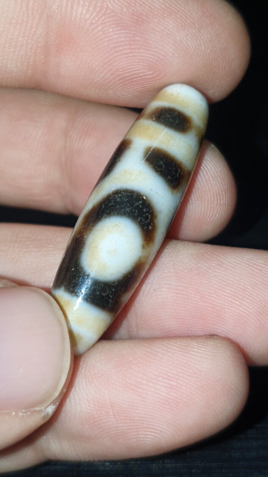 2 Slide Eyes Old Himalayan Indo Tibetan Agate DZI Bead Unique pattern