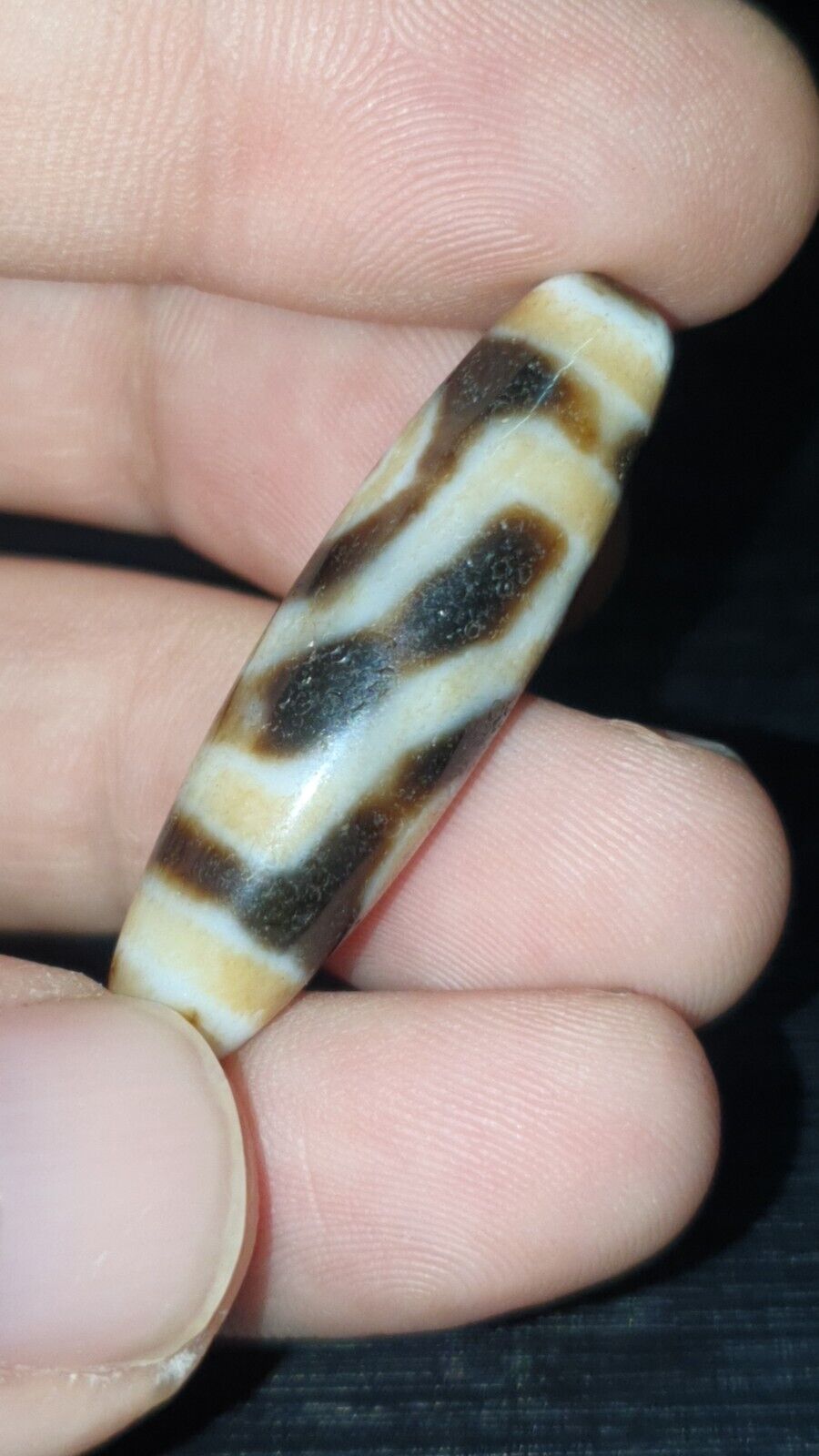 2 Slide Eyes Old Himalayan Indo Tibetan Agate DZI Bead Unique pattern