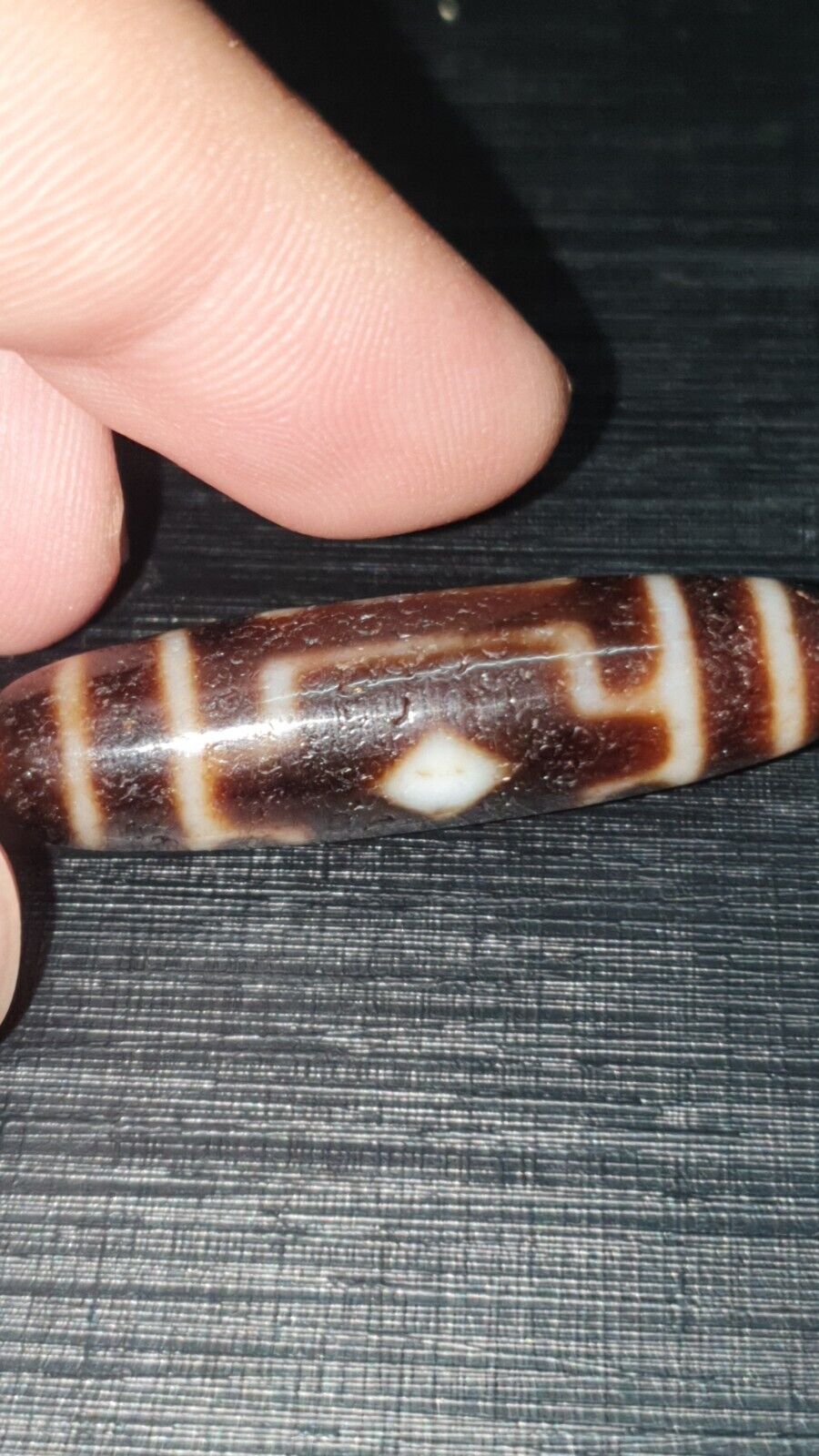 High Quality 2 Diamond Eyes Old Himalayan Indo Tibetan Agate DZI Bead