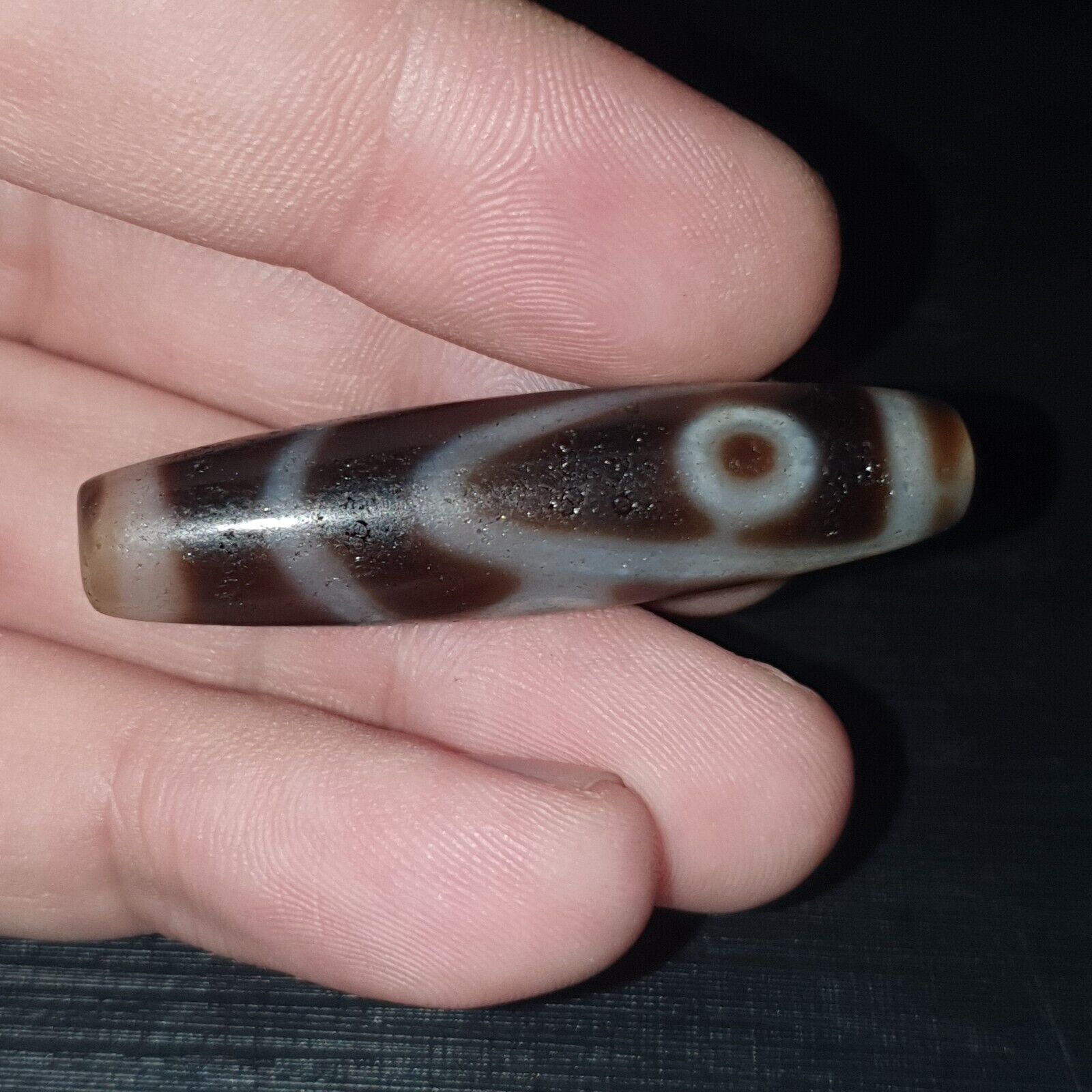 Old Himalayan Indo Tibetan 3 Eyes Agate DZI Bead Unique pattern