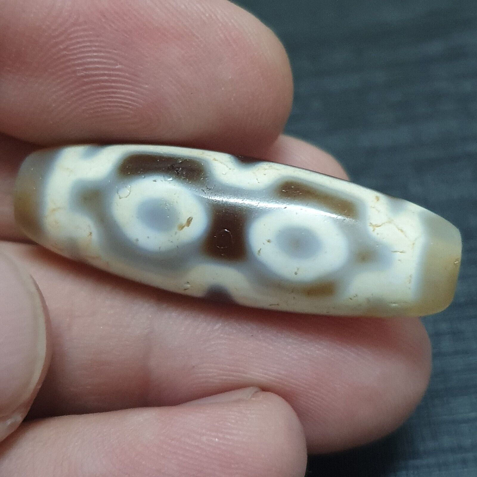 High Quality 4 Round Eyes Old Himalayan Indo Tibetan Agate DZI Bead
