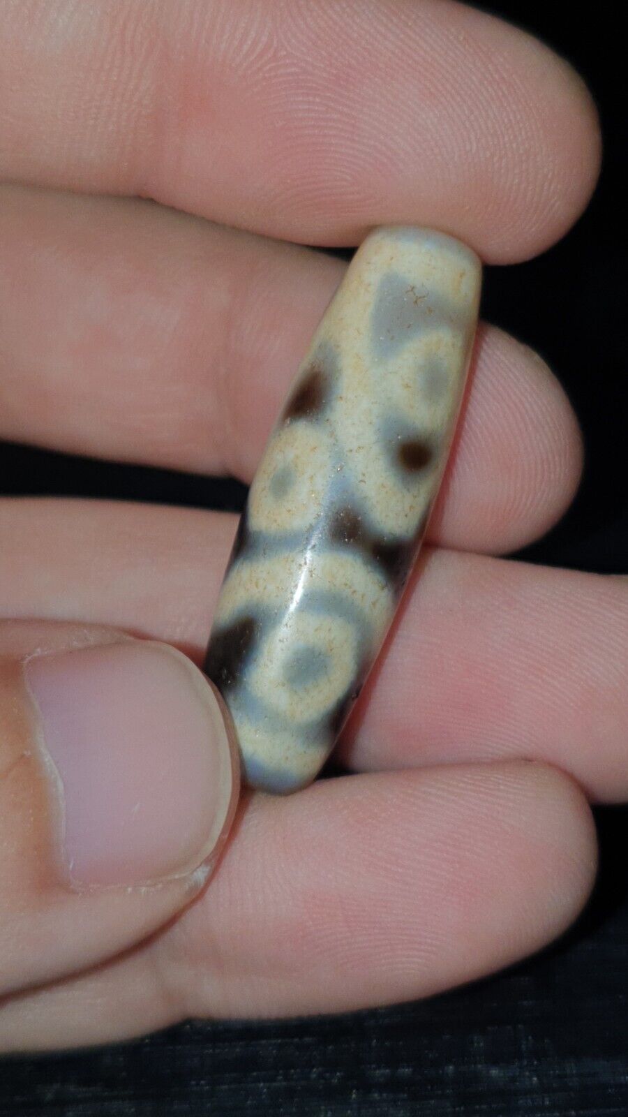 Very Unique 5 eyes Old Himalayan Indo Tibetan Agate DZI Bead Rare Pattern