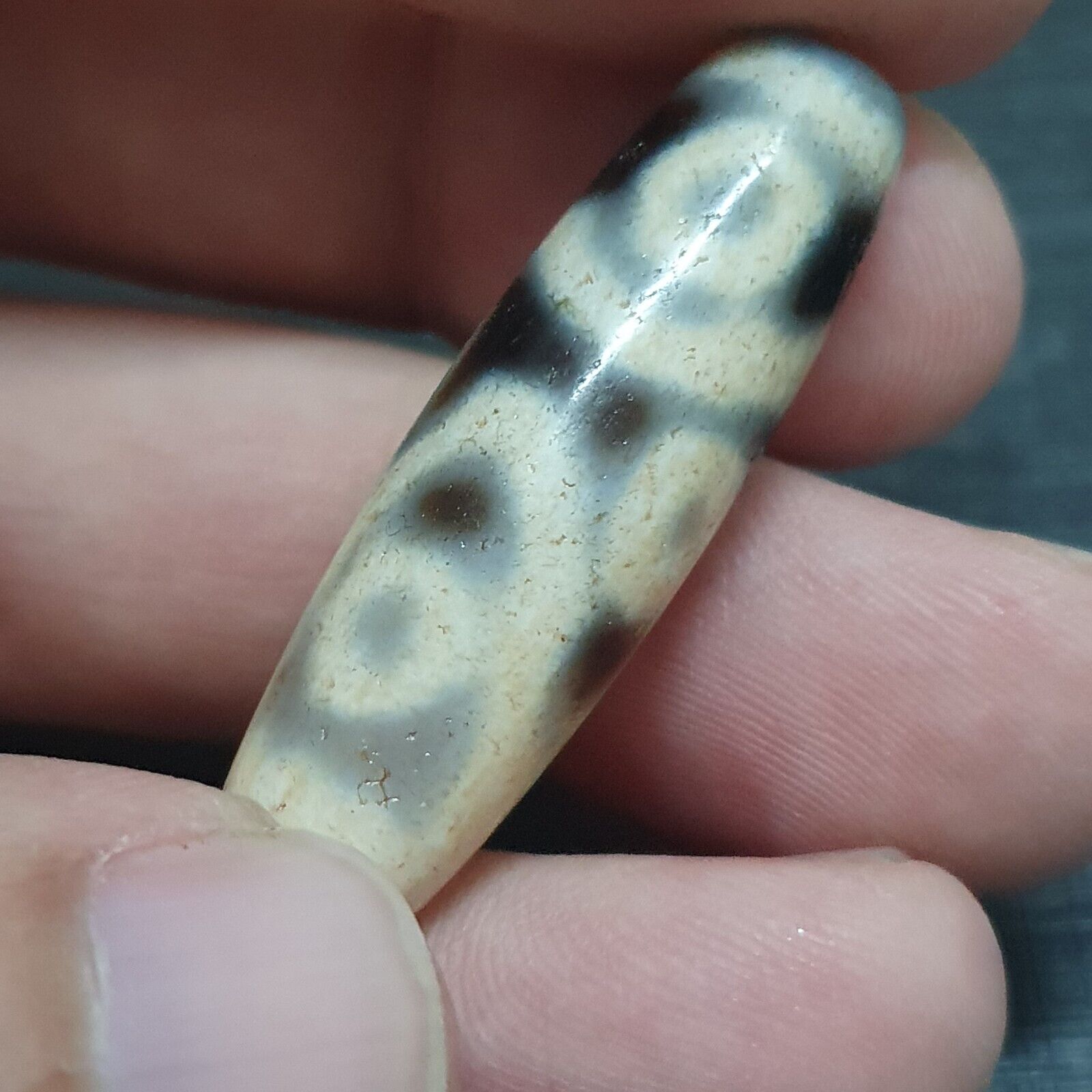 Very Unique 5 eyes Old Himalayan Indo Tibetan Agate DZI Bead Rare Pattern