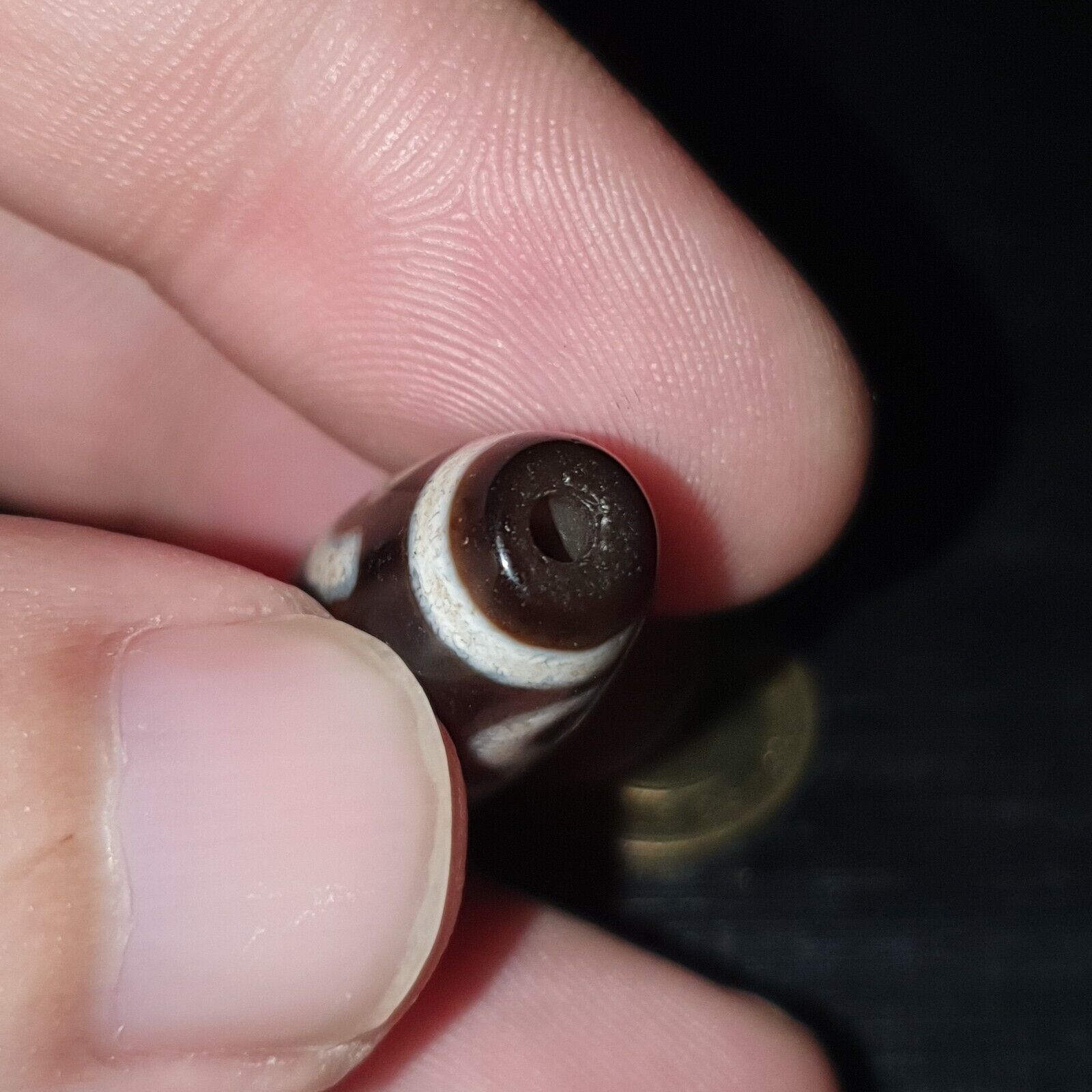 Tibetan Old Agate Dzi Bead " Unique Eyes Pattern " Amulet Pendant