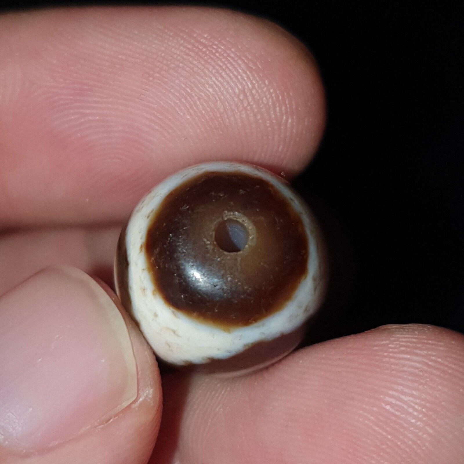 Lot 2 Beads Indo Tibetan 3 eyes Pattern Agate Dzi Amulet Beads