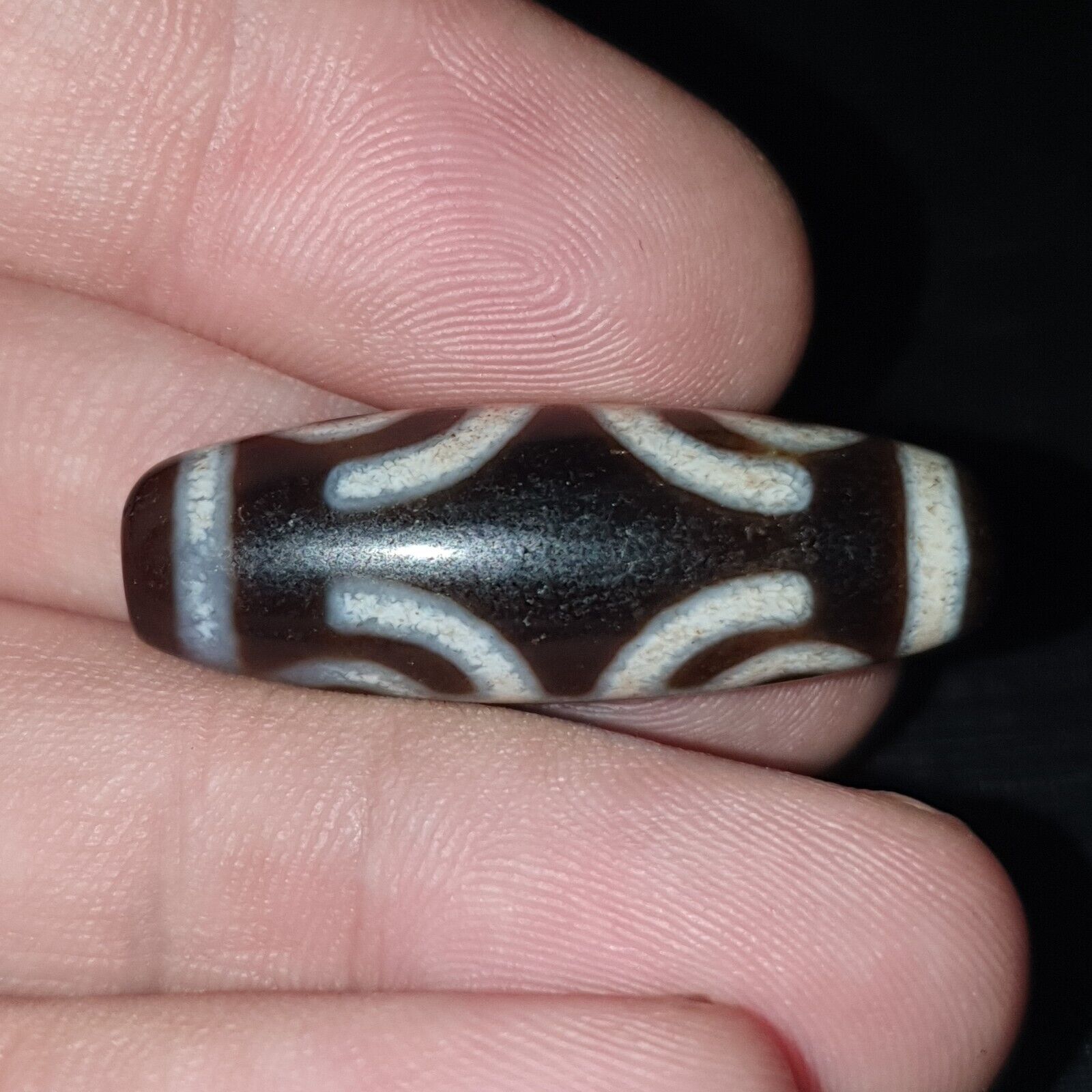 Tibetan Old Agate Dzi Bead " Unique Eyes Pattern " Amulet Pendant