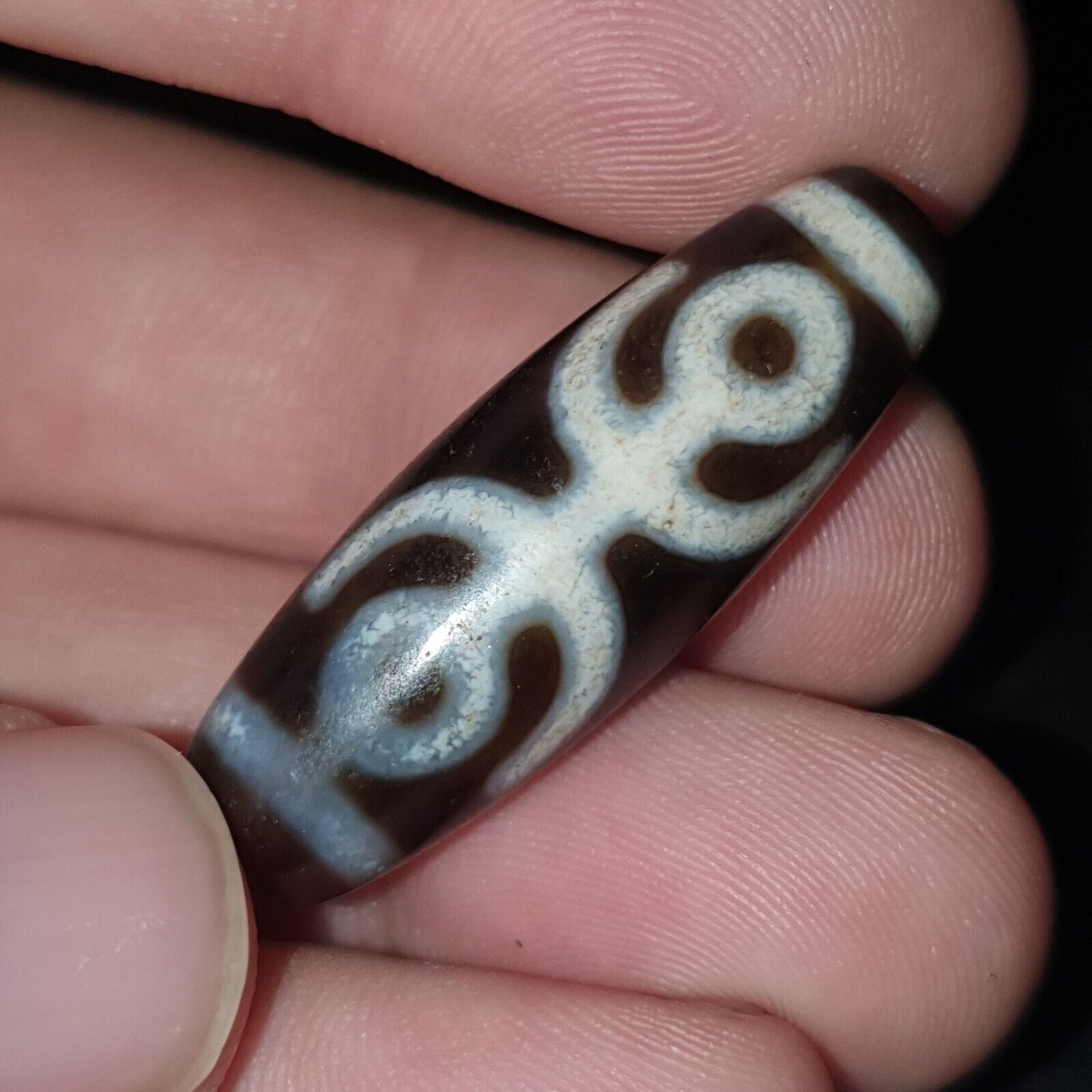 Tibetan Old Agate Dzi Bead " Unique Eyes Pattern " Amulet Pendant
