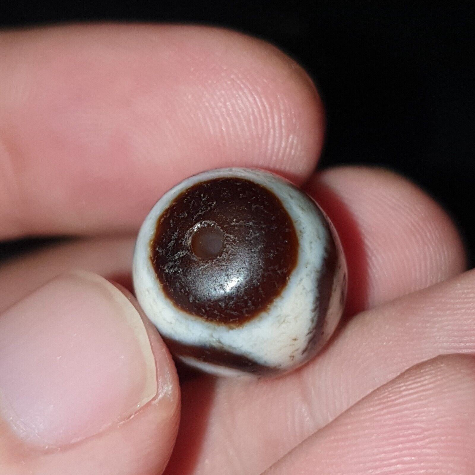 Lot 2 Beads Indo Tibetan 3 eyes Pattern Agate Dzi Amulet Beads